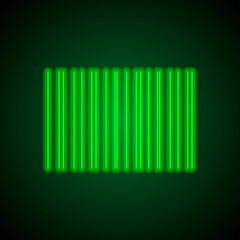 Barcode simple icon vector. Flat desing. Green neon on black background with green light.ai