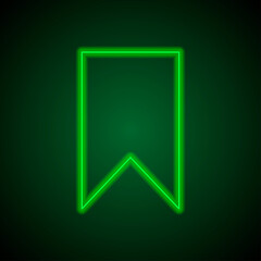 Bookmark simple icon. Flat desing. Green neon on black background with green light.ai