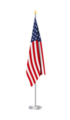 Flag of the United States of America on steel flagpole. Usa Flag isolated on white background. © angelmaxmixam