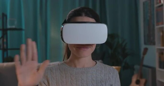 Woman experiencing VR at home
