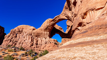 Red Rock arch near Moab Utah with deep blue sky