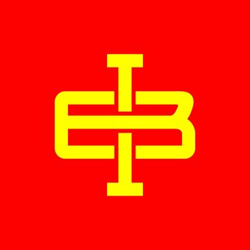 Initial IB,  BI, EIB, IEB, monogram logo overlapping, golden yellow color on a red background.