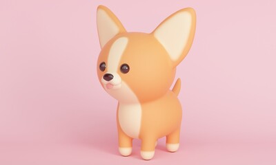 Cute chihuahua dog on pink background. 3d rendering