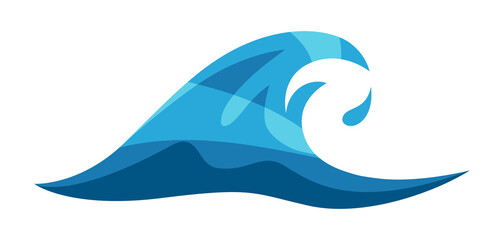 Blue ocean wave with drop. Stylized illustration.