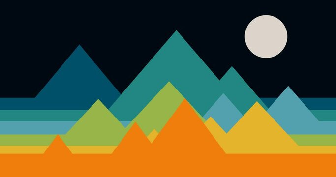 animated colorful bright geometric mountains and sun background