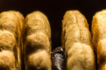 Chocolate cookies in the foreground
