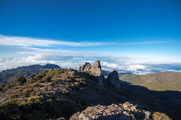 panoramic landscape view of rocky mountains with paramo vegetation in Chirripo National Park