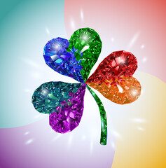 Crystal multicolored clover leaf. Vector.