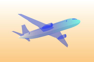 Large passenger blue airplane isolated on yellow background, eps 10, big cargo transport for fly, wing airbus