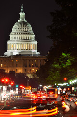 Fototapeta na wymiar Capitol Building and car light trails - Washington DC United States