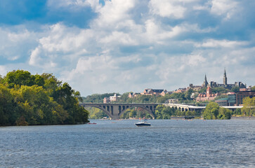 Potomac river and key bridge with Georgetown background - Washington DC United States