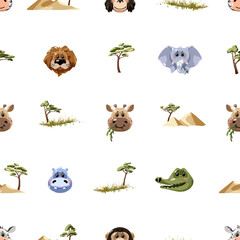 Fototapeta premium Vector seamless pattern with cute safari animals personages