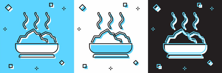 Obraz premium Set Bowl of hot soup icon isolated on blue and white, black background. Vector