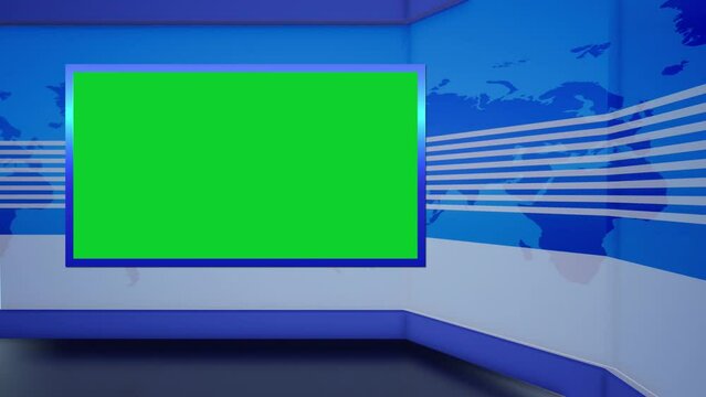 Virtual Set Studio For Chroma Footage. 3D rendering background is perfect for any type of news or information presentation. The background features a stylish and clean layout