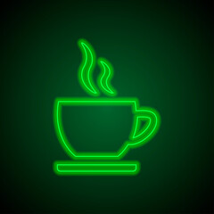 Cup simple icon vector. Flat desing. Green neon on black background with green light.ai