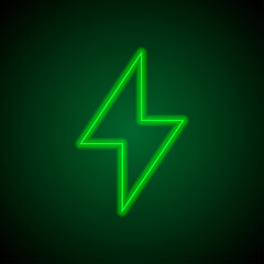 Flash simple icon vector. Flat desing. Green neon on black background with green light.ai
