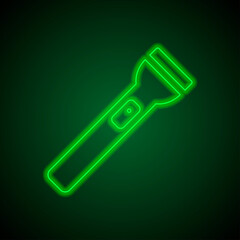 Flashlight simple icon vector. Flat desing. Green neon on black background with green light.ai