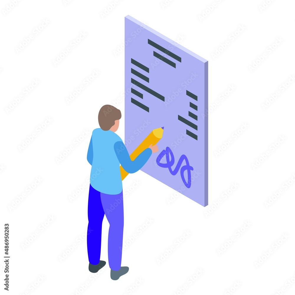 Poster writing sign icon isometric vector. signature contract. digital document