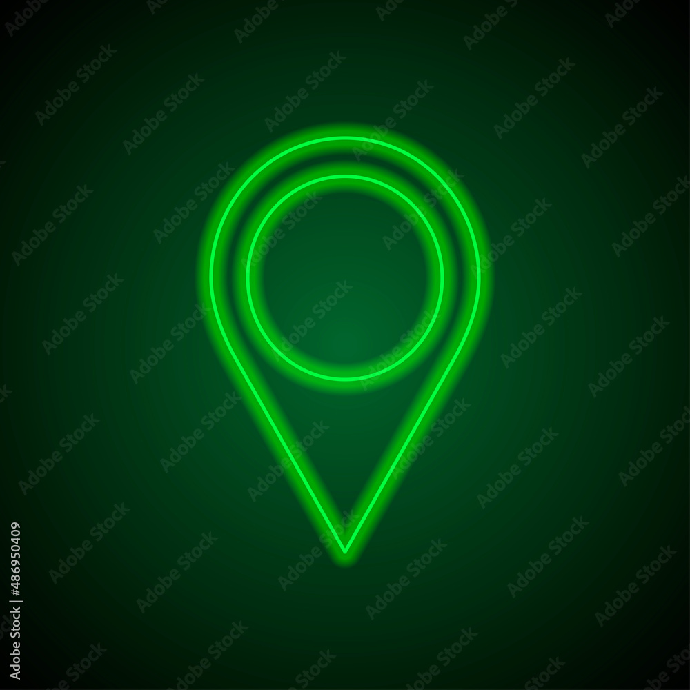 Poster location pointer simple icon vector. flat desing. green neon on black background with green light.ai