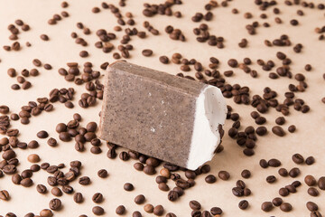 Natural handmade soap, mockup, coffee beans