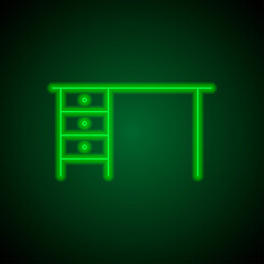 Table simple icon vector. Flat desing. Green neon on black background with green light.ai