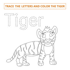 Trace the letters and color the tiger.Game for kids.