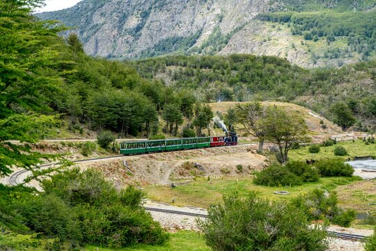 Argentina, Ushuaia, the famous train of the End of the World crosses the National Park of Tierra del Fuego.