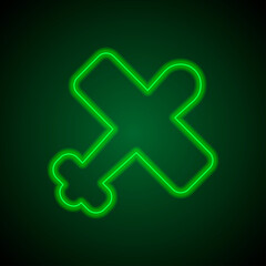 Aircraft simple icon, vector. Flat desing. Green neon on black background with green light
