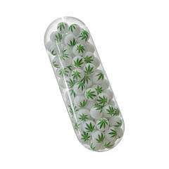 3d Rendering of white balls with cannabis leaf in capsule on white Background - Weed Pills Concept - 3D Illustration