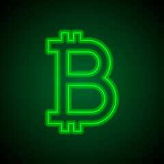 Obraz premium Bitcoin simple icon vector. Flat desing. Green neon on black background with green light