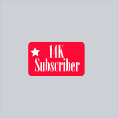 14K subscriber redish white banner, vector art and illustration