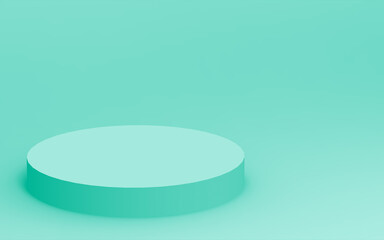 Abstract 3d green color cylinder podium minimal studio background.