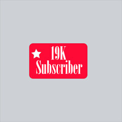 19K subscriber redish white banner, vector art and illustration