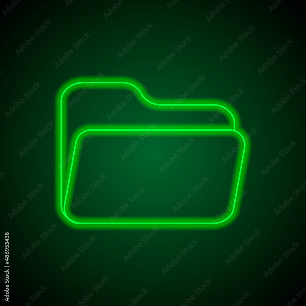 Poster documents folder simple icon vector. flat desing. green neon on black background with green light