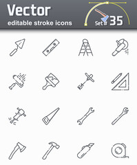 Set of editable stroke vector construction line icons isolated