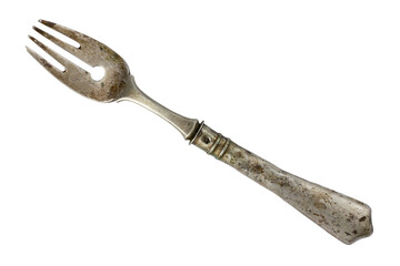 Antique fork on a white background. Cutlery. Isolate on white.
