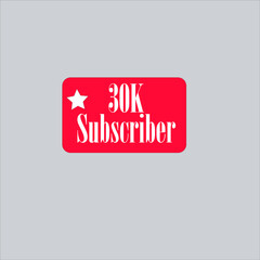 30K subscriber redish white banner, vector art and illustration