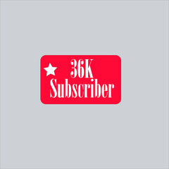 36K subscriber redish white banner, vector art and illustration