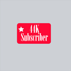 44K subscriber redish white banner, vector art and illustration