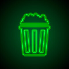 Popcorn simple icon vector. Flat desing. Green neon on black background with green light