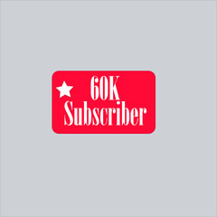 60K subscriber redish white banner, vector art and illustration