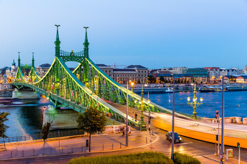Liberty Bridge in Budapest at night, Hungary