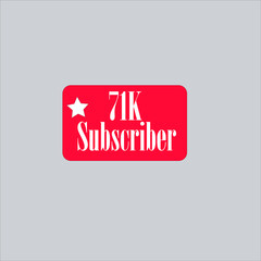 71K subscriber redish white banner, vector art and illustration