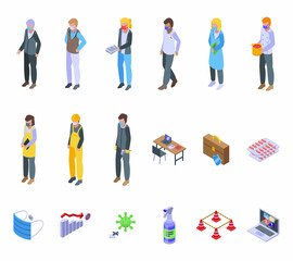 Obraz na płótnie Canvas Business in masks icons set isometric vector. Man office. Suit person