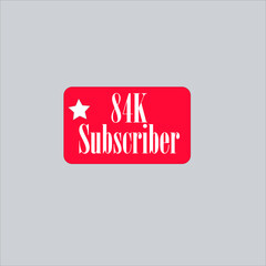 84K subscriber redish white banner, vector art and illustration