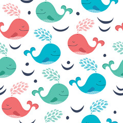 Seamless pattern with cute whales.