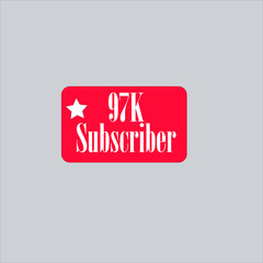 97K subscriber redish white banner, vector art and illustration