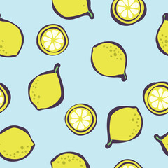 Simple seamless background with lemon, banana, watermelon and pomegranate.