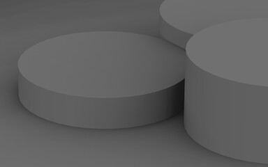 Abstract 3d gray black color cylinder podium minimal studio background.
