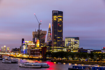 Panorama of London at night over the Thames